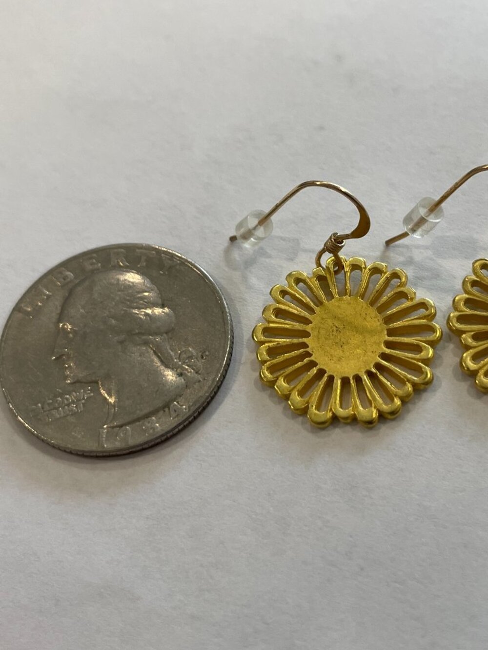 Gold Sunflower Dangle Earrings 14Kt gold Filled French Hook Statement Drop - Picture 5 of 8